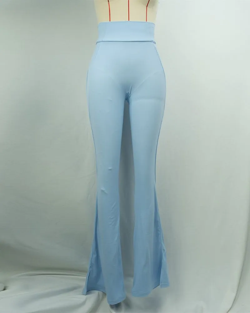 Blue High Waist Wide-Leg Yoga Leggings-01