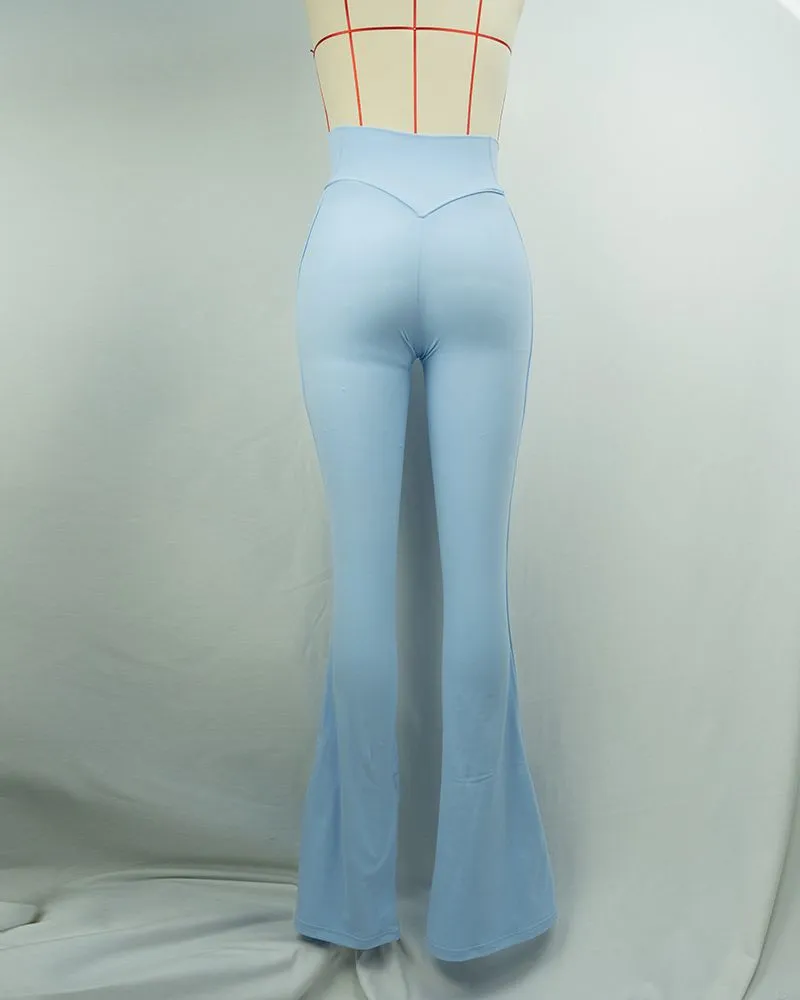 Blue High Waist Wide-Leg Yoga Leggings-02