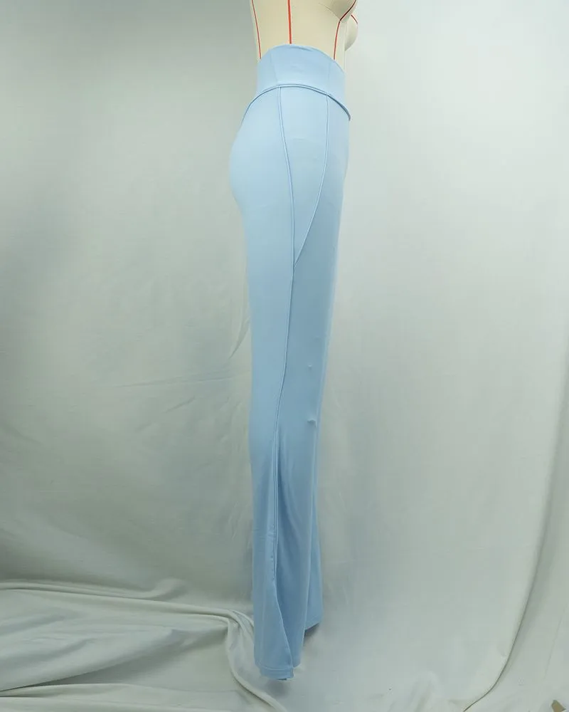 Blue High Waist Wide-Leg Yoga Leggings-04