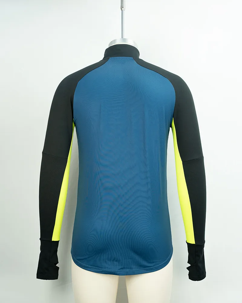 Blue and Yellow Fingerless Sleeves Cycling Jersey (3)