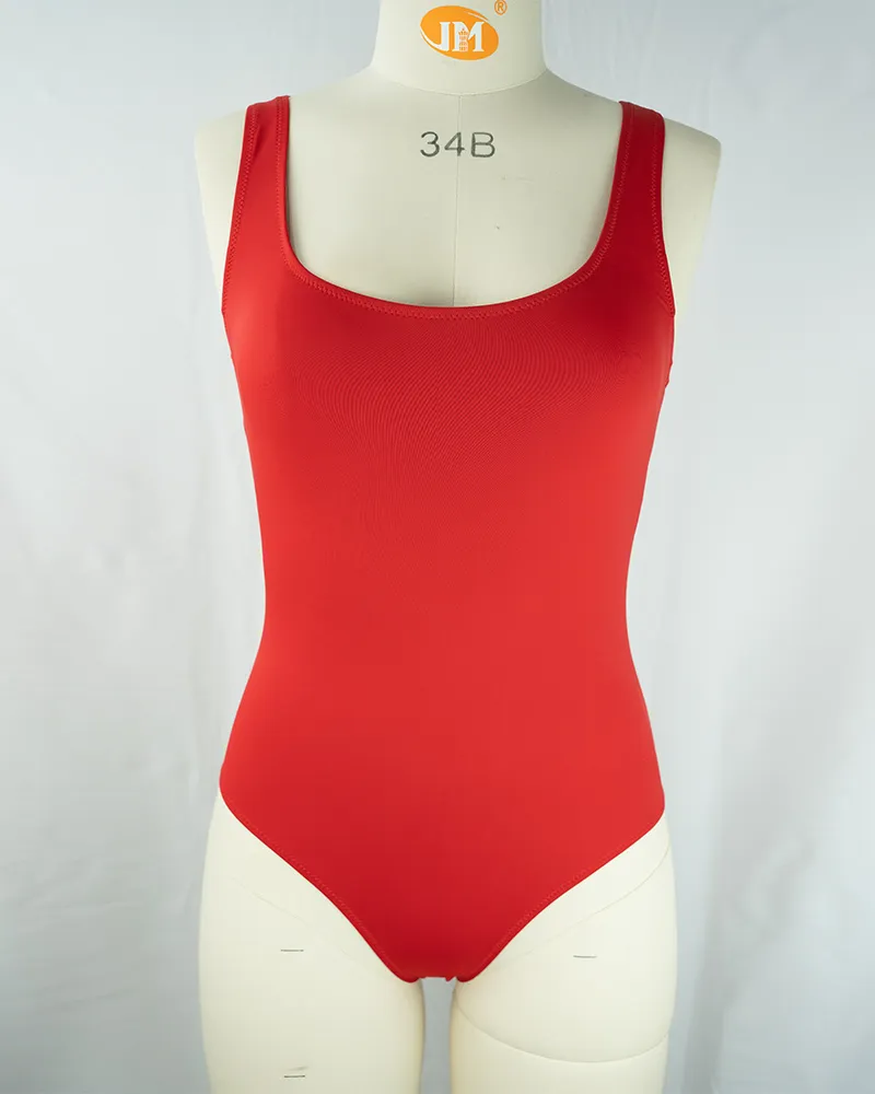 Bold Red Waist-Cinching One-Piece Swimsuit