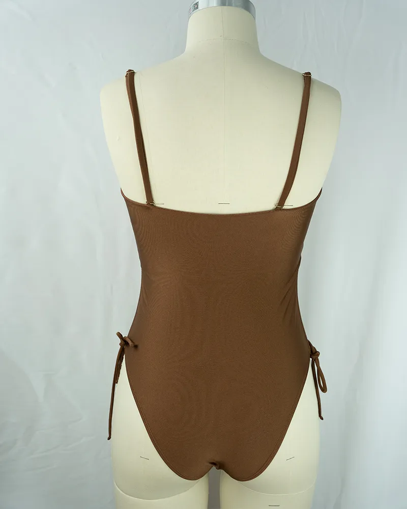 Brown One-Shoulder Tie-Side Swimsuit (2)