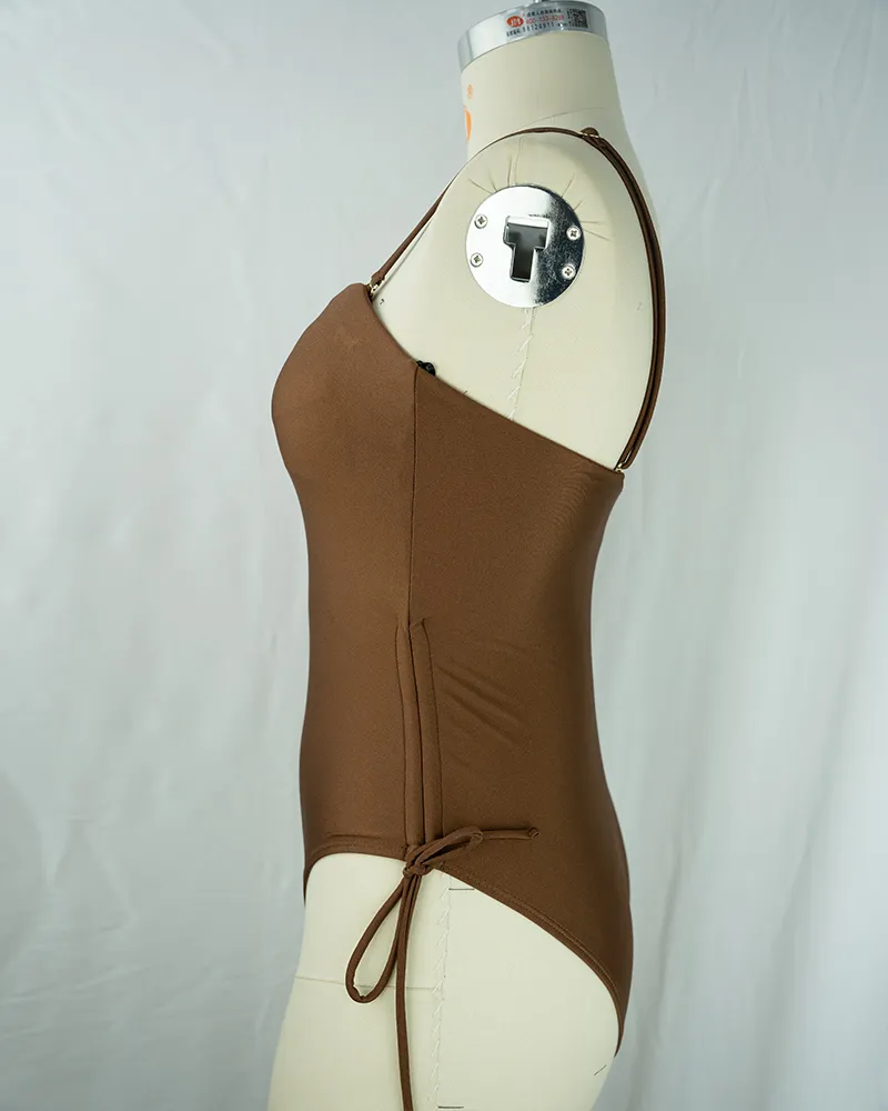 Brown One-Shoulder Tie-Side Swimsuit (3)