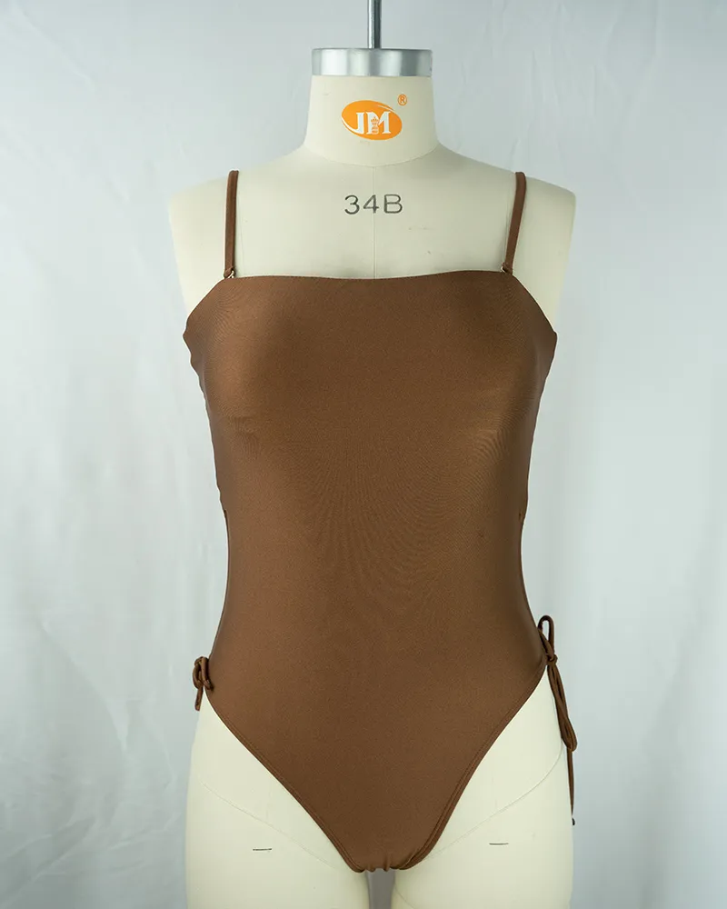 Brown One-Shoulder Tie-Side Swimsuit (4)