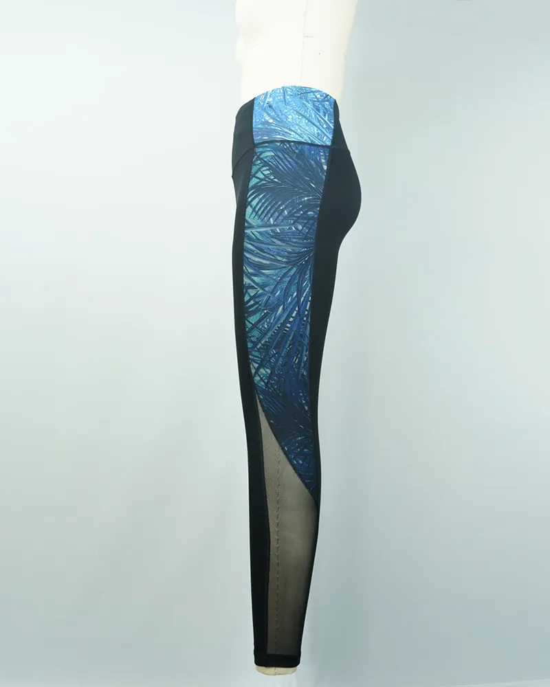 Elegant Black and Blue Print Cut-Out Yoga Pants (4)