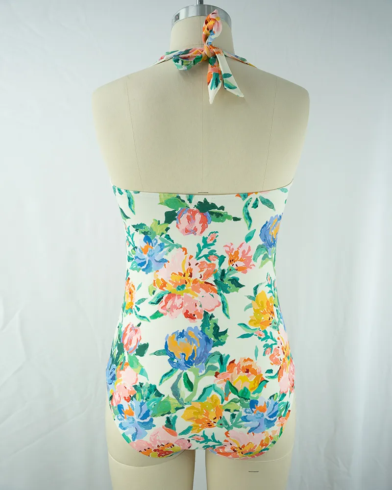 Floral Print One-Piece Swimsuit (3)
