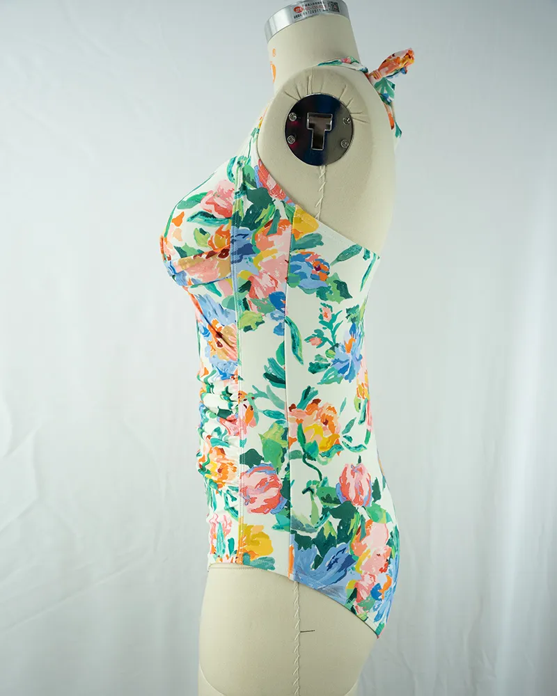 Floral Print One-Piece Swimsuit (4)