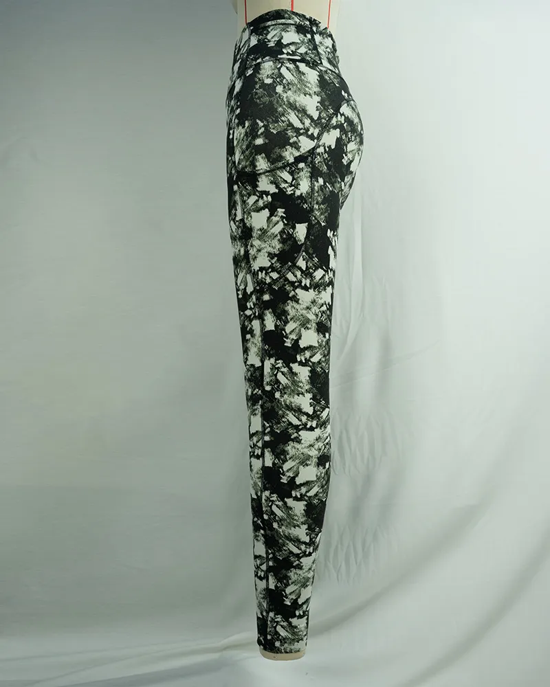 Moss Green Abstract Print Yoga Pants (2)