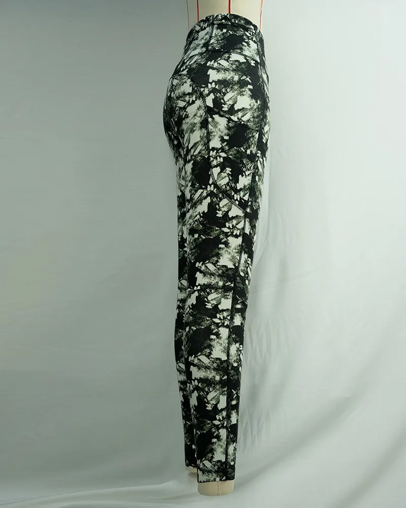 Moss Green Abstract Print Yoga Pants (4)