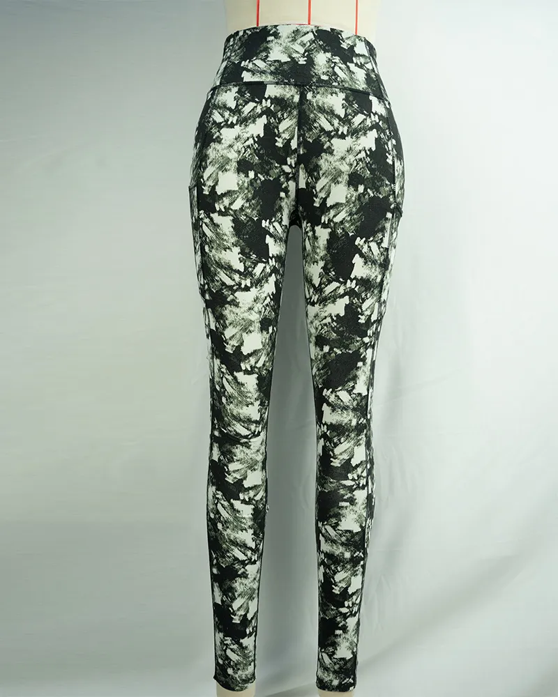 Moss Green Abstract Print Yoga Pants