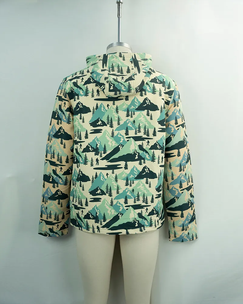 Mountain and Pine Pattern Hooded Jacket (3)
