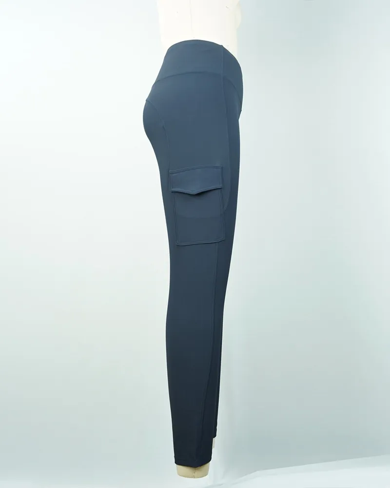 Navy Blue High-Waist Athletic Leggings with Pockets (2)