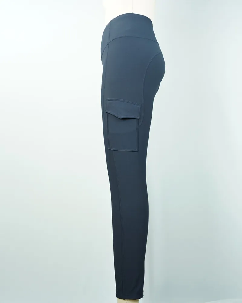 Navy Blue High-Waist Athletic Leggings with Pockets (4)