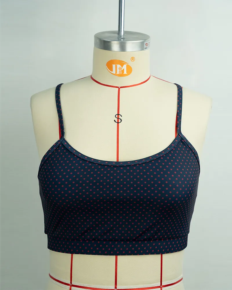 Navy-Red Polka-Dot High-Support Seamless Sports Bra