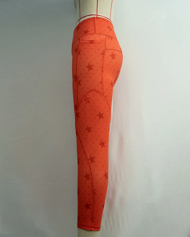 Orange Star Print Yoga Pants (2)