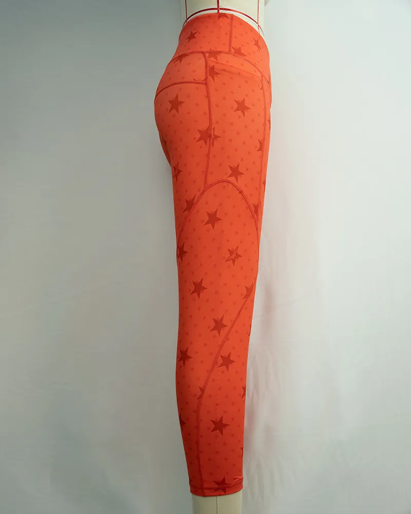 Orange Star Print Yoga Pants (3)