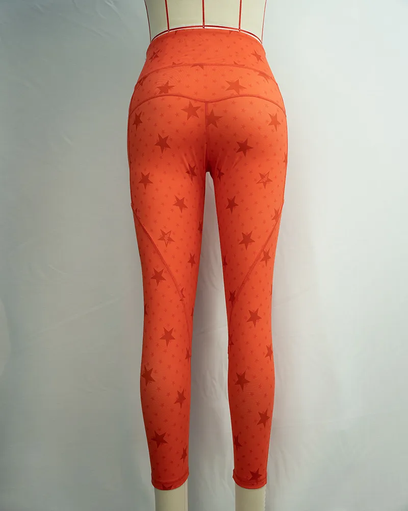 Orange Star Print Yoga Pants (4)
