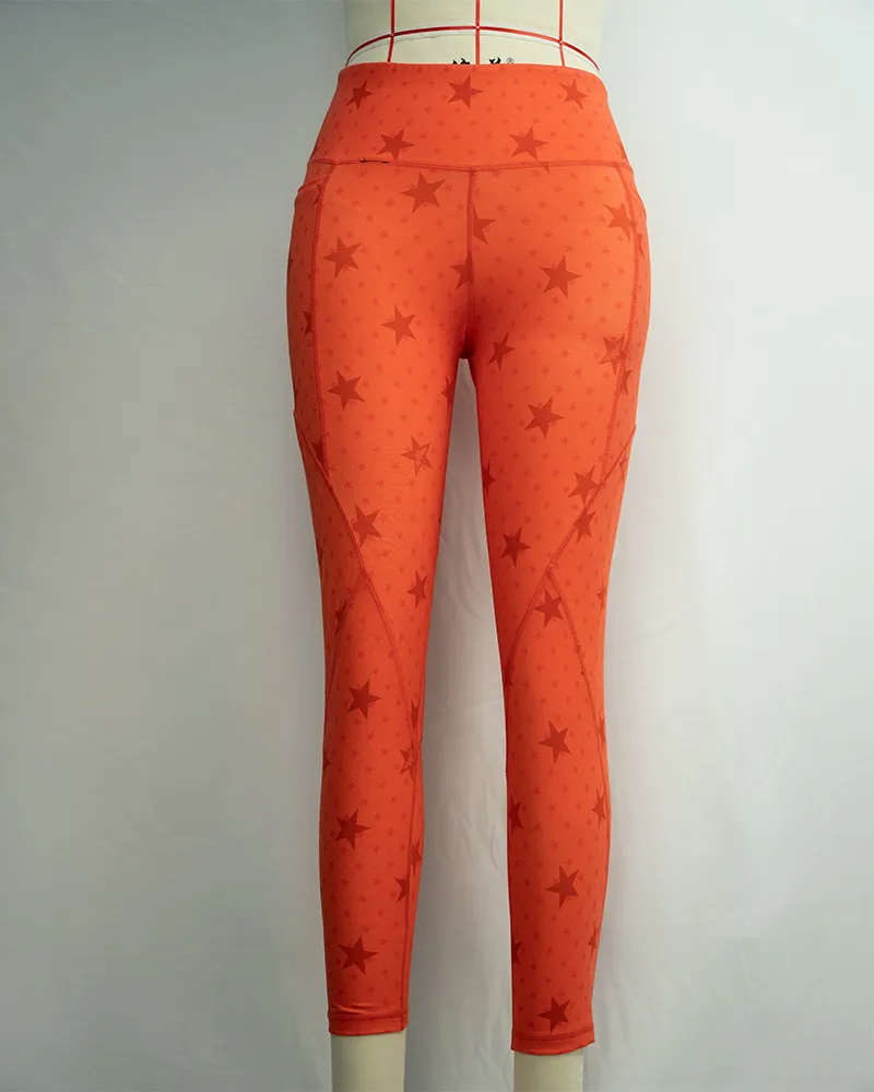 Orange Star Print Yoga Pants