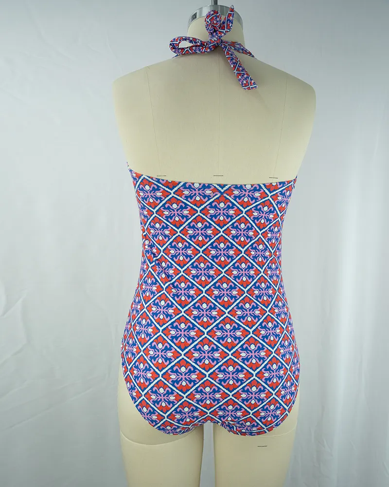 Purple Charm Halter Neck One-Piece Swimsuit (3)