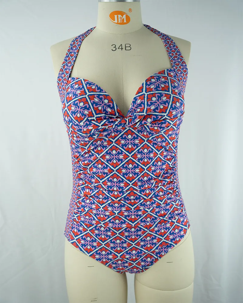 Purple Charm Halter Neck One-Piece Swimsuit