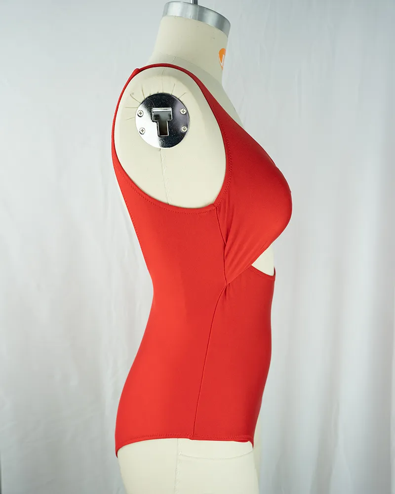 Vibrant Red Ruched One-Piece Swimsuit (2)