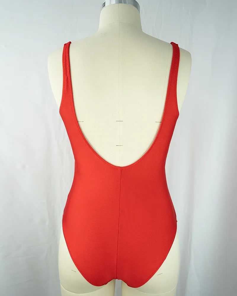 Vibrant Red Ruched One-Piece Swimsuit (3)