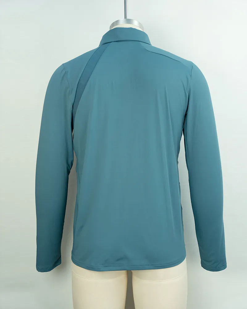 Men’s Breathable Teal Blue Long Sleeve Polo Shirt – Perfect for Casual and Business Wear (3)
