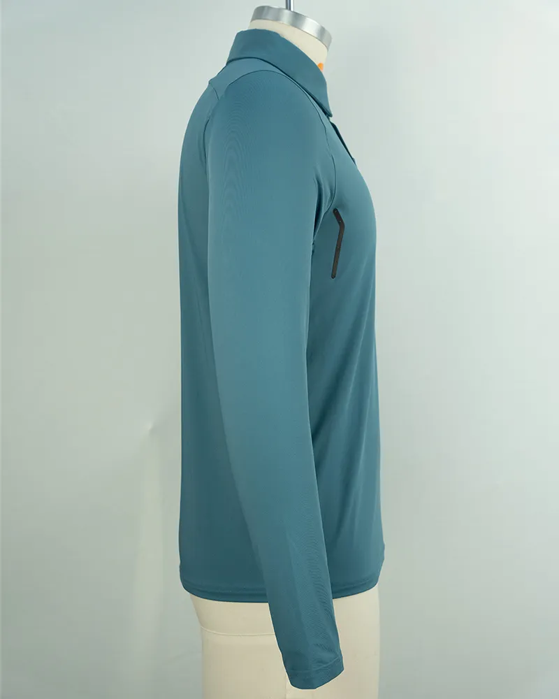 Men’s Breathable Teal Blue Long Sleeve Polo Shirt – Perfect for Casual and Business Wear (4)