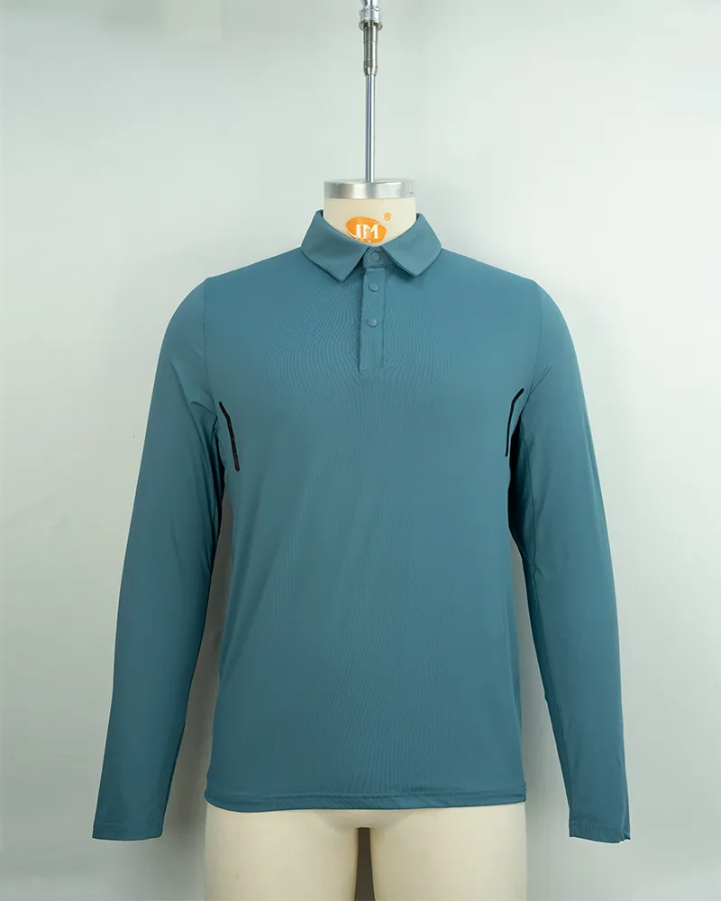 Men’s Breathable Teal Blue Long Sleeve Polo Shirt – Perfect for Casual and Business Wear