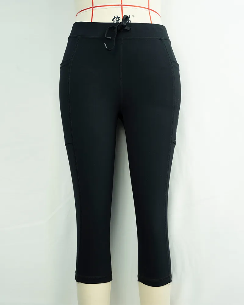 Women`s Black Mid-Calf High Waist Yoga Pants
